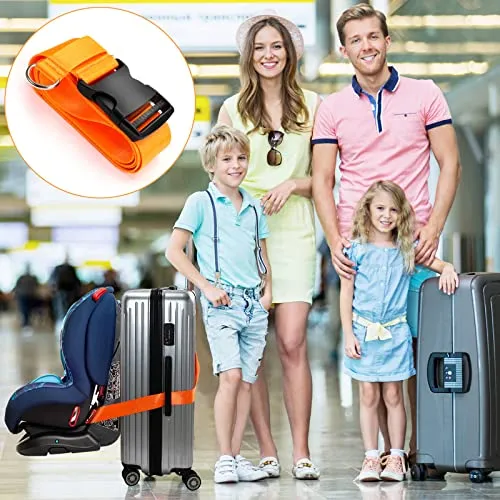 2 Pieces Car Seat Travel Belt, Adjustable Car Seat Travel Strap to Convert Kid Car Seat, Carry-on Luggage into Airport Car Seat Stroller & Carrier Belt Safe Travel Solution (Orange)