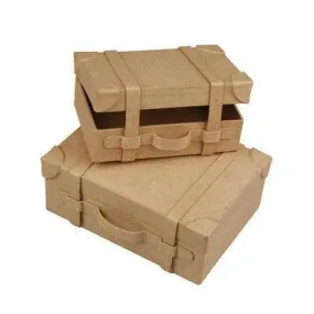 2 x Mini Suitcases Shape Boxes Paper Mache Craft Boys Storage