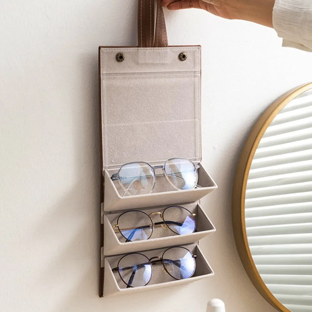 3 Slots Foldable Eyeglasses Organizer Travel Glasses Case Hanging Eyeglass Holder