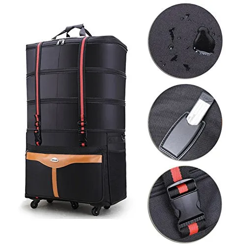 Ailouis 36 Inch Expandable Extra Large Wheeled Travel Duffel Luggage Bag (Black B)