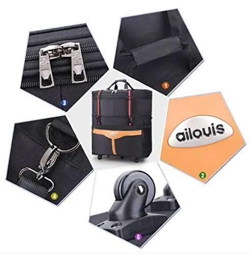 Ailouis 36 Inch Expandable Extra Large Wheeled Travel Duffel Luggage Bag (Black B)