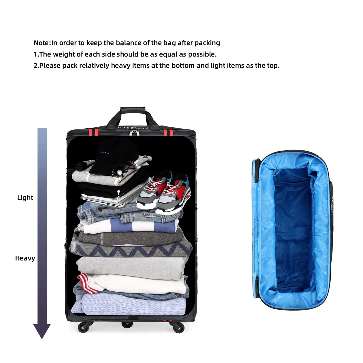 ailouis Expandable Extra Large Wheeled Travel Duffel Luggage Bag 36 Inch