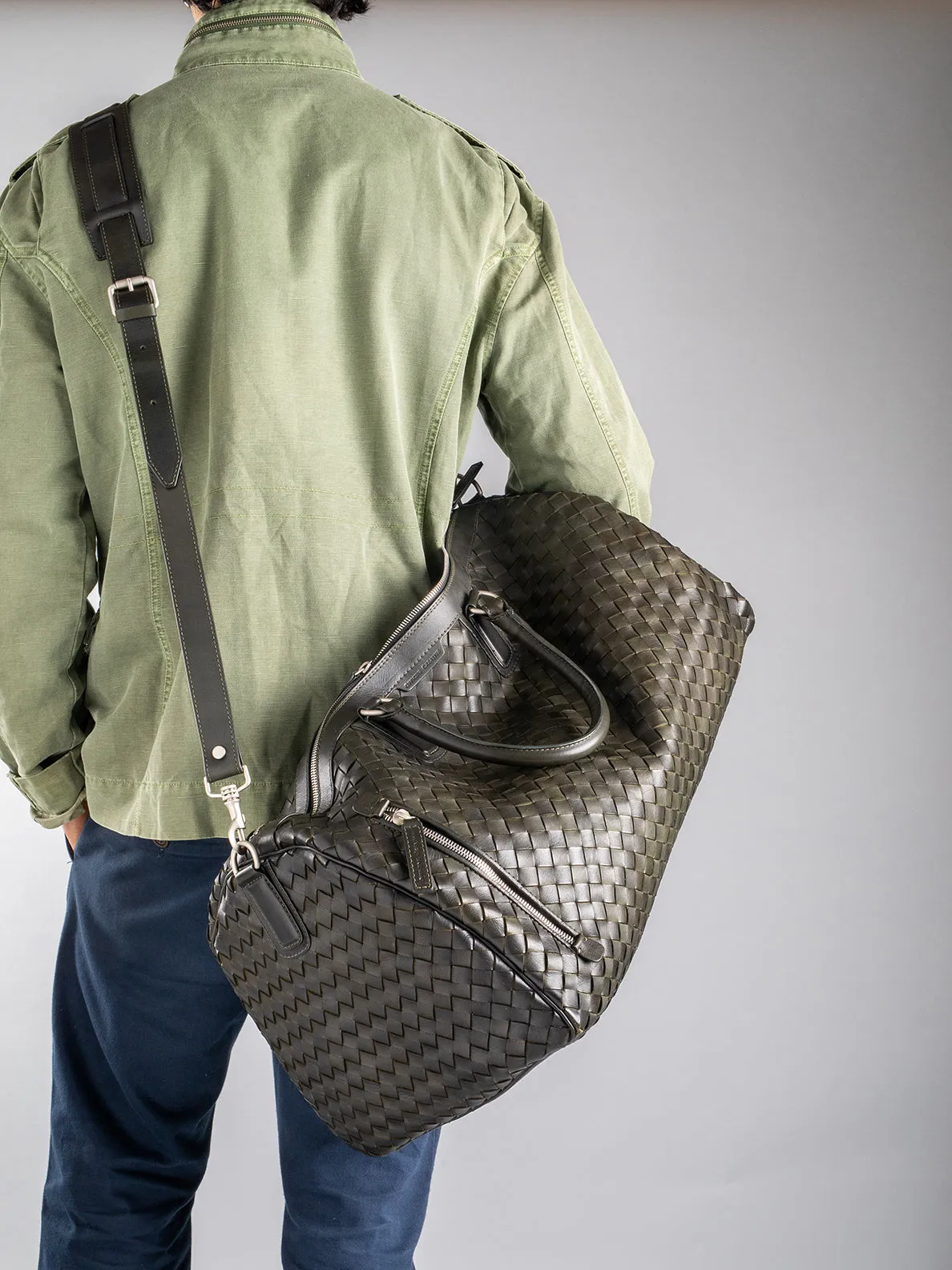 ARMOR 01 - Black Woven Leather Weekender