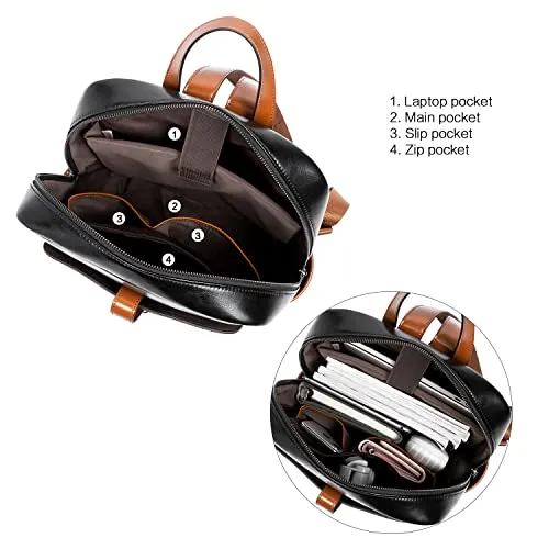 BOSTANTEN Leather Laptop Backpack for Women,15.6 inch Computer
