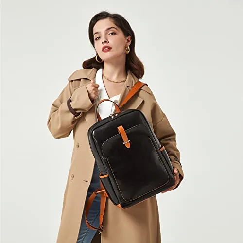 BOSTANTEN Leather Laptop Backpack for Women,15.6 inch Computer