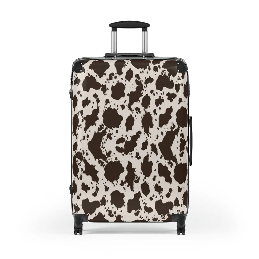 Brown and White Cow Luggage Set