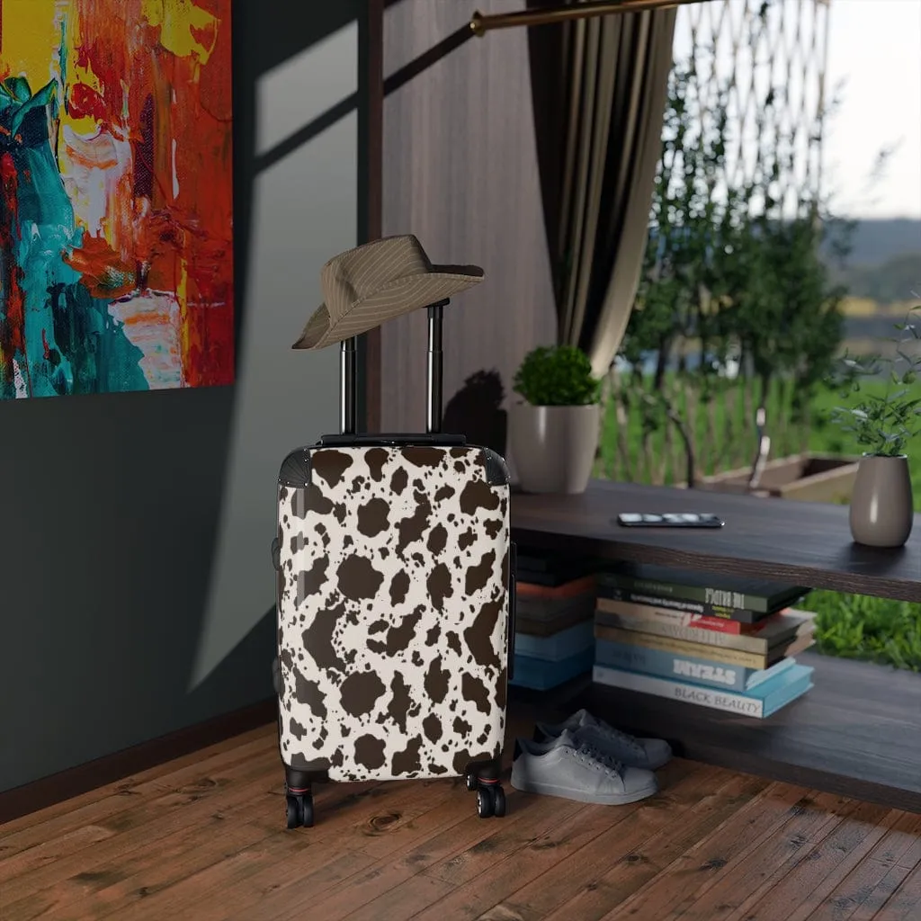 Brown and White Cow Luggage Set