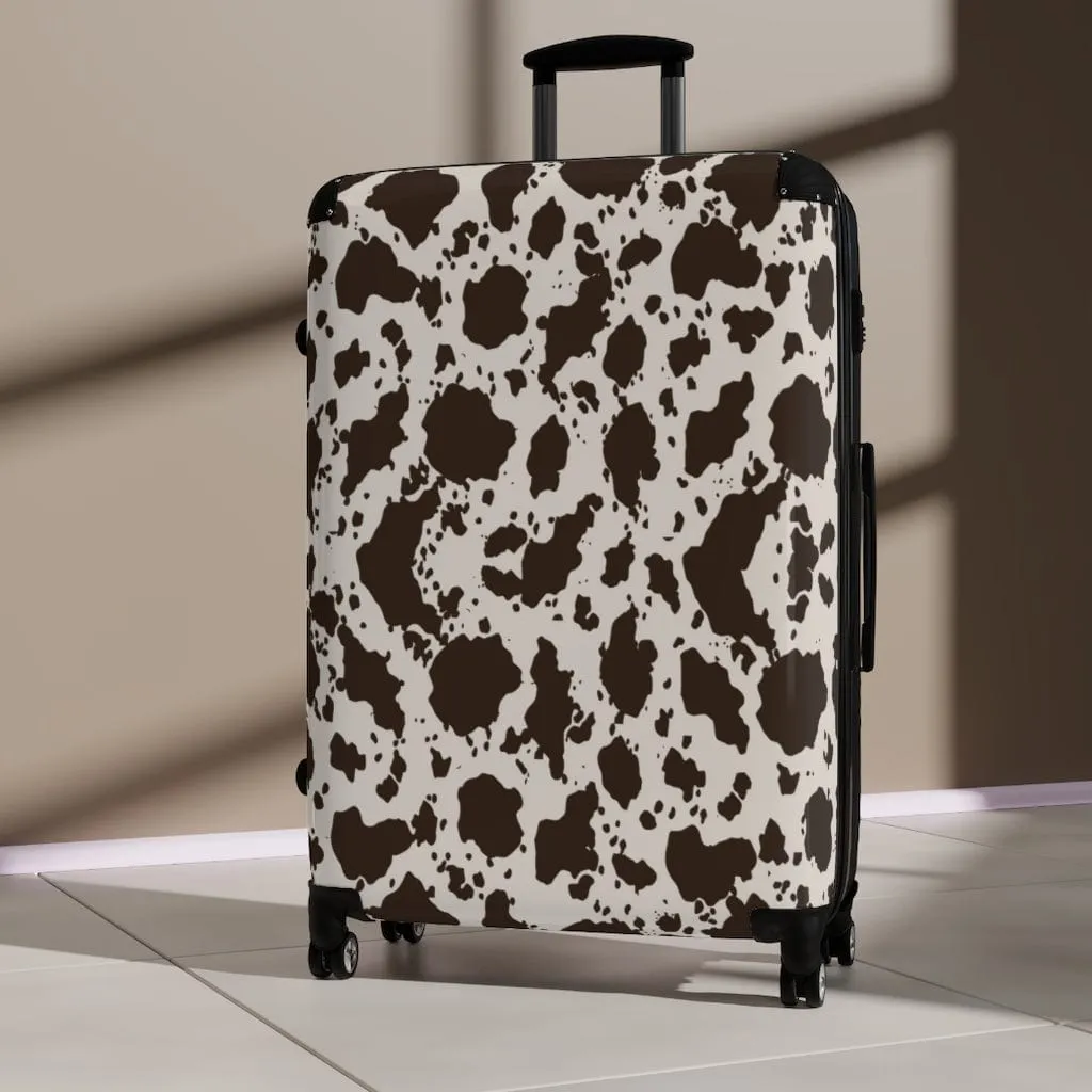 Brown and White Cow Luggage Set