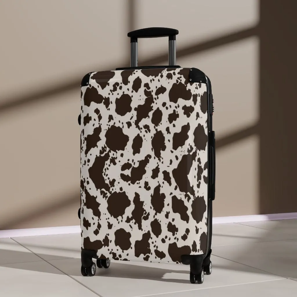 Brown and White Cow Luggage Set