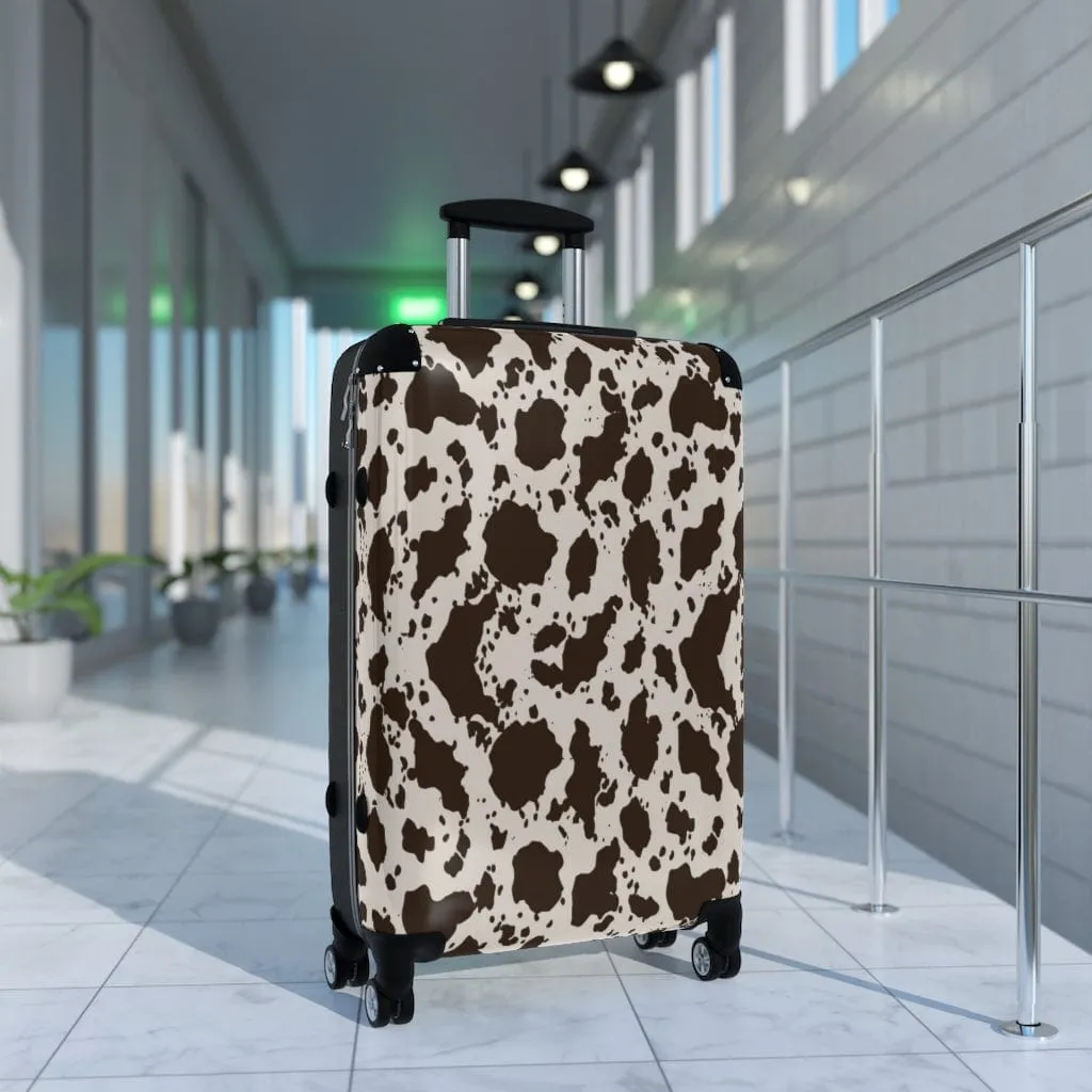 Brown and White Cow Luggage Set