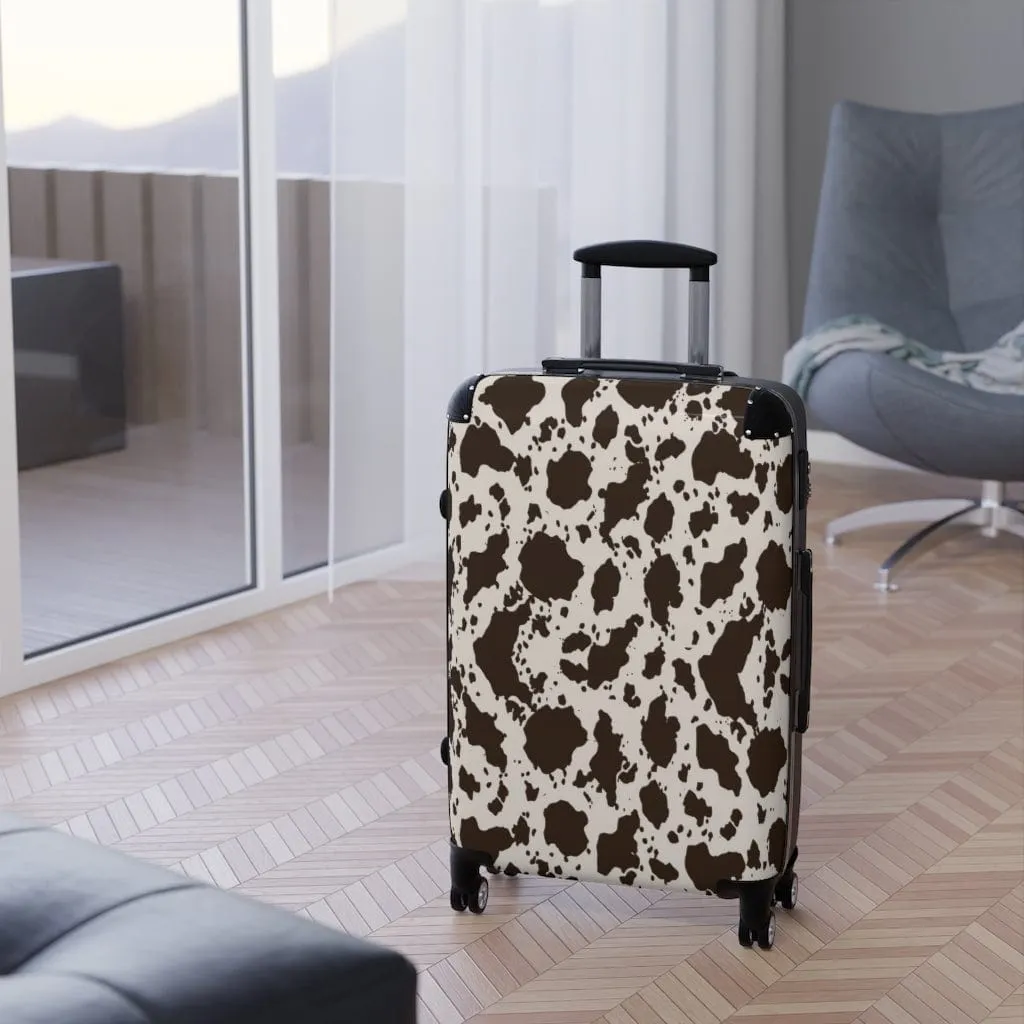 Brown and White Cow Luggage Set