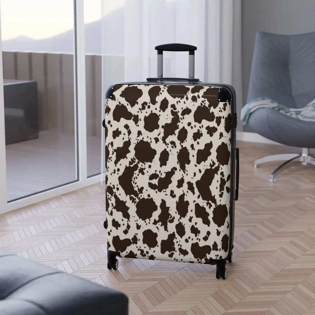 Brown and White Cow Luggage Set