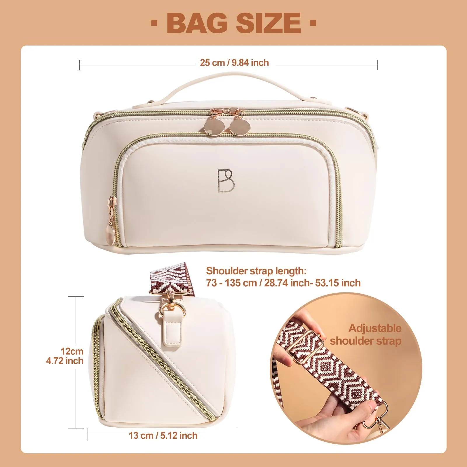 BS-MALL Cosmetic Bags Travel Case Makeup Bag High Capacity Waterproof Travel Makeup Case Organizer, For Women Toiletry Bag (White)