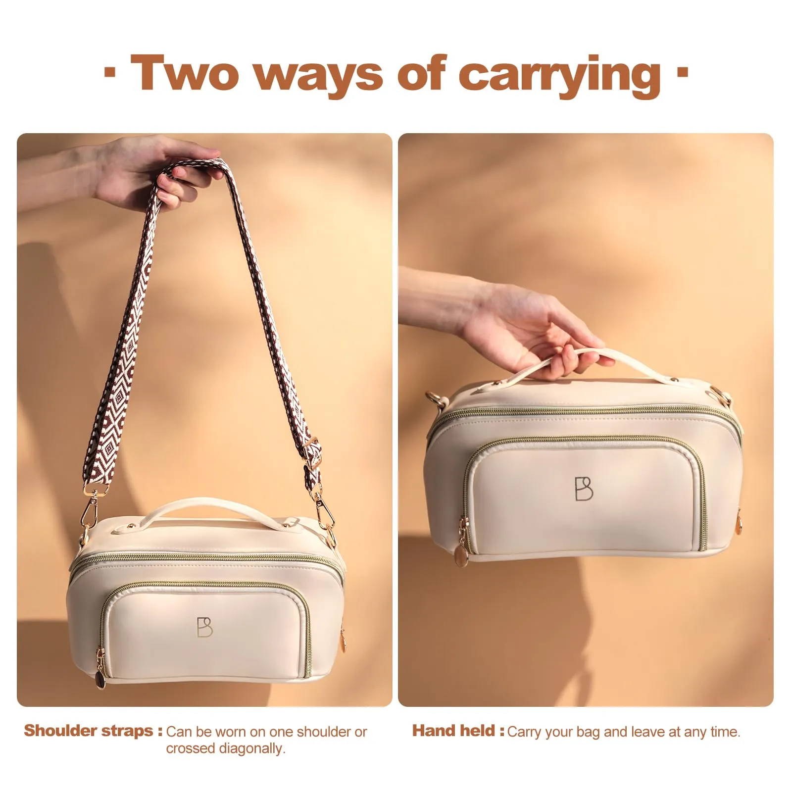 BS-MALL Cosmetic Bags Travel Case Makeup Bag High Capacity Waterproof Travel Makeup Case Organizer, For Women Toiletry Bag (White)