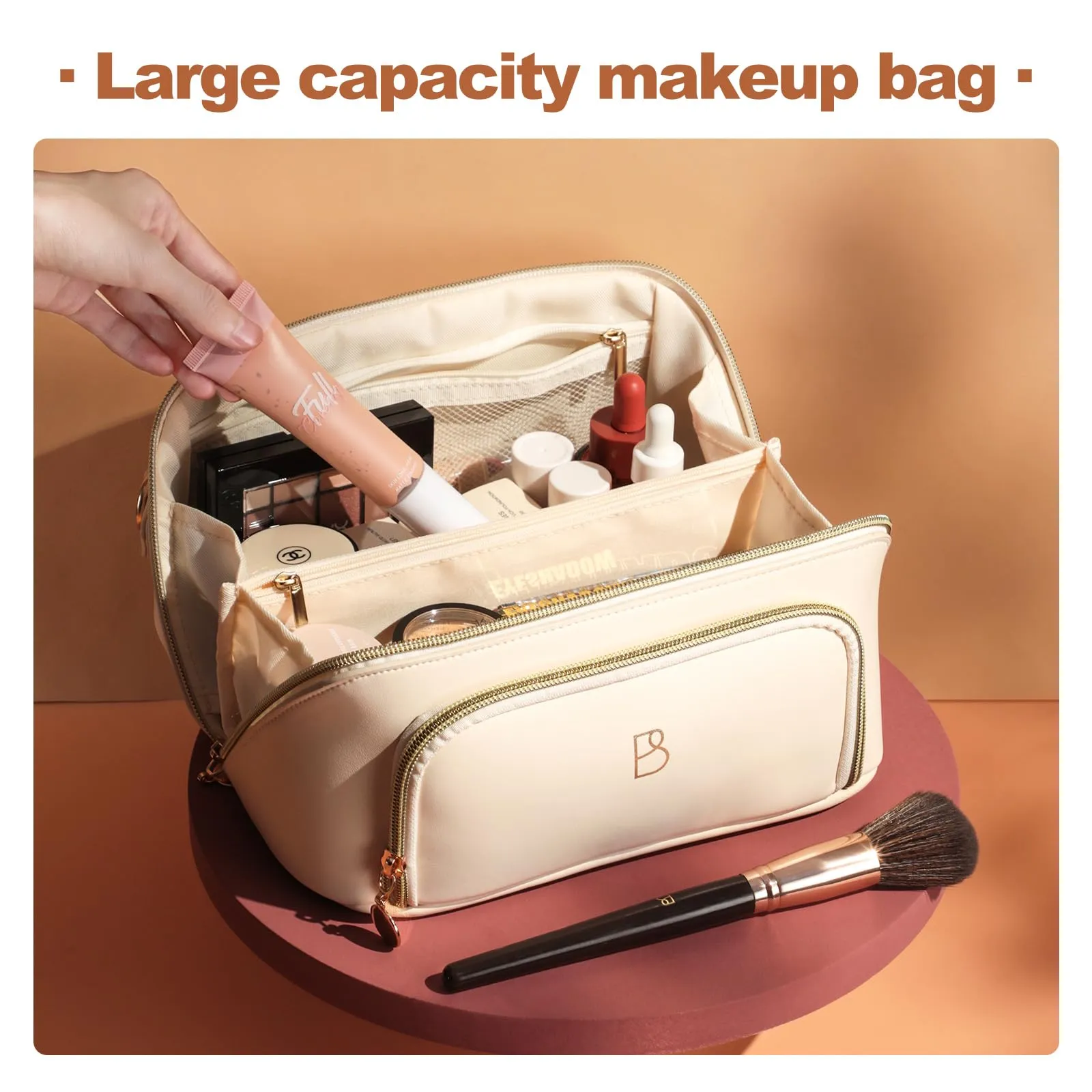 BS-MALL Cosmetic Bags Travel Case Makeup Bag High Capacity Waterproof Travel Makeup Case Organizer, For Women Toiletry Bag (White)