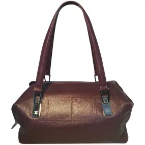 CHANEL Burgundy Caviar Leather Square Quilted Shoulder Bag Tote