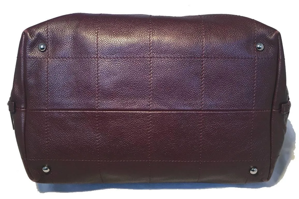 CHANEL Burgundy Caviar Leather Square Quilted Shoulder Bag Tote