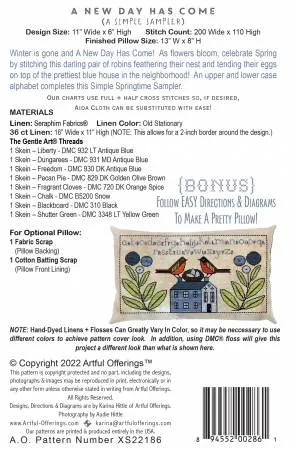 Cross-Stitch Sampler Pattern A NEW DAY HAS COME # XS22186 by Artful Offerings