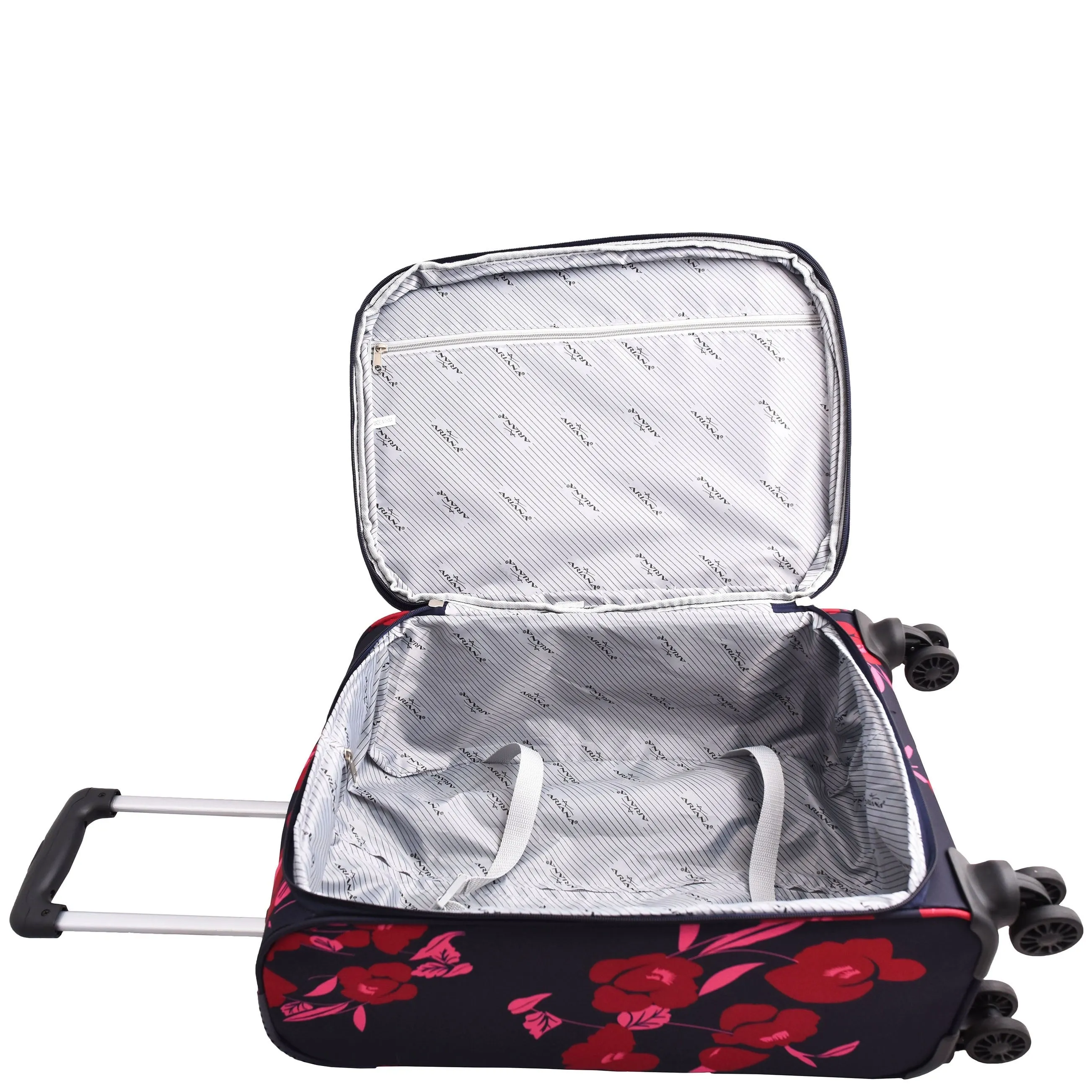 DR630 Soft Shell 4 Wheel Flower Print Expandable Cabin Suitcase Navy