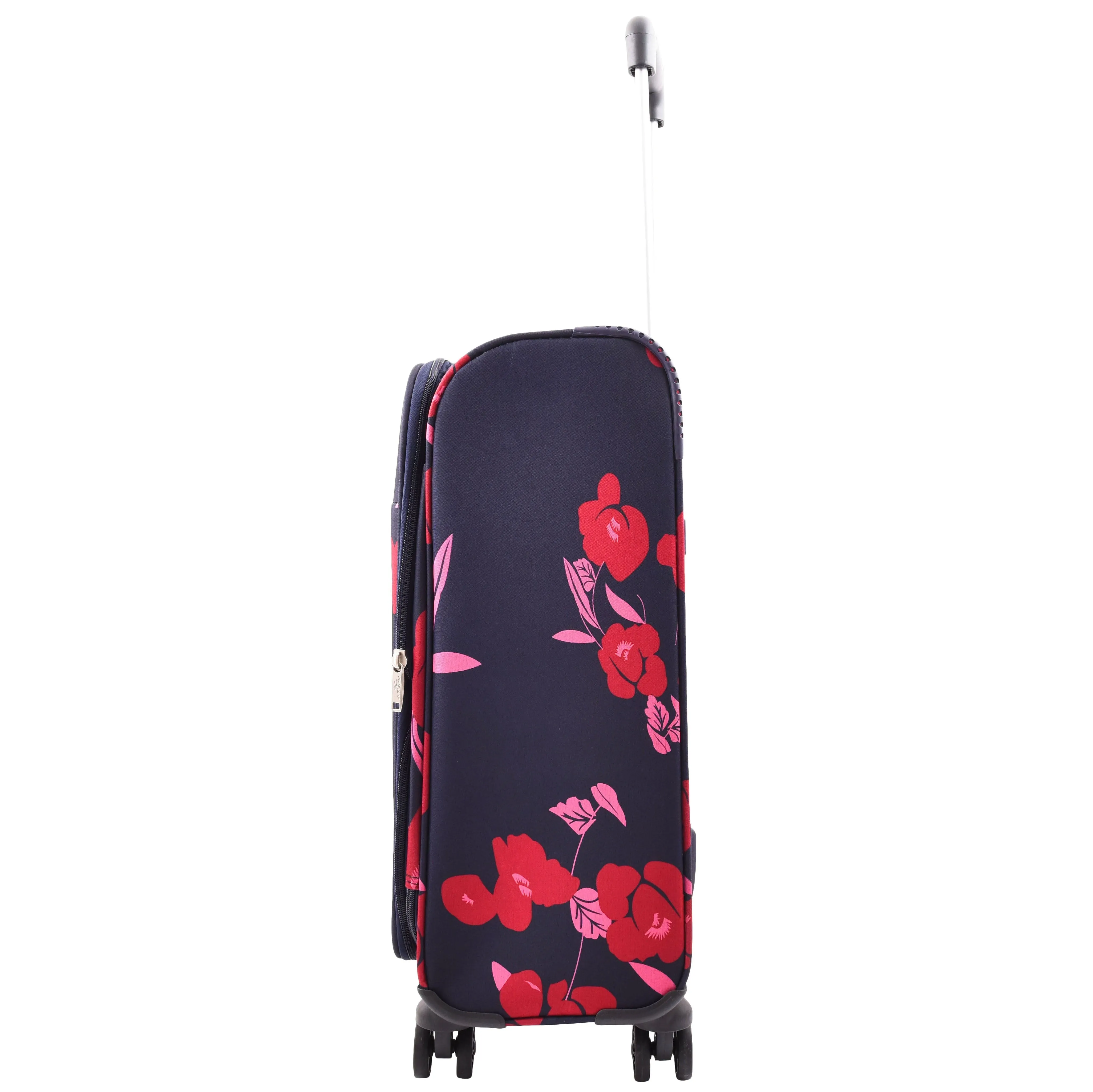 DR630 Soft Shell 4 Wheel Flower Print Expandable Cabin Suitcase Navy