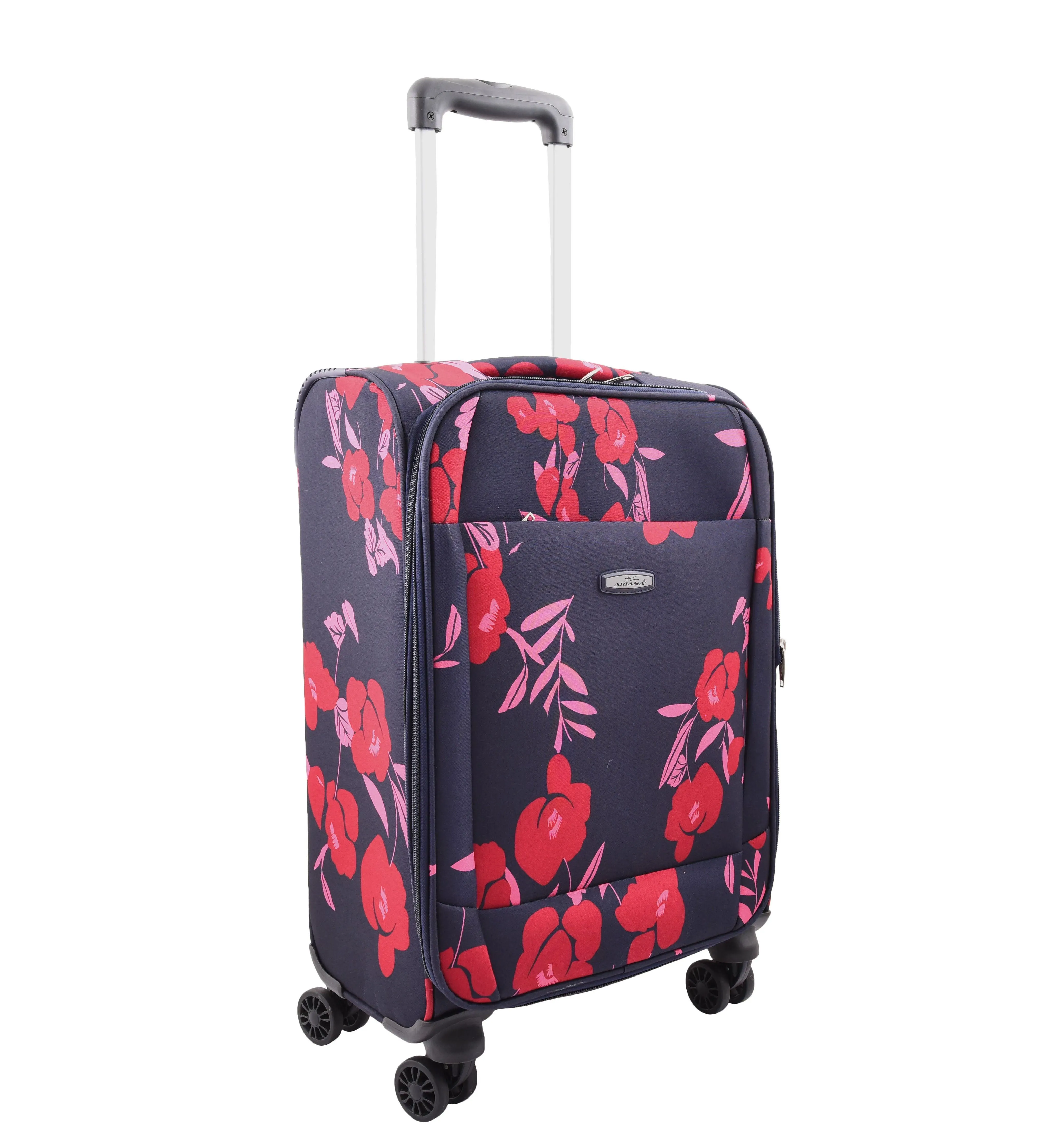 DR630 Soft Shell 4 Wheel Flower Print Expandable Cabin Suitcase Navy