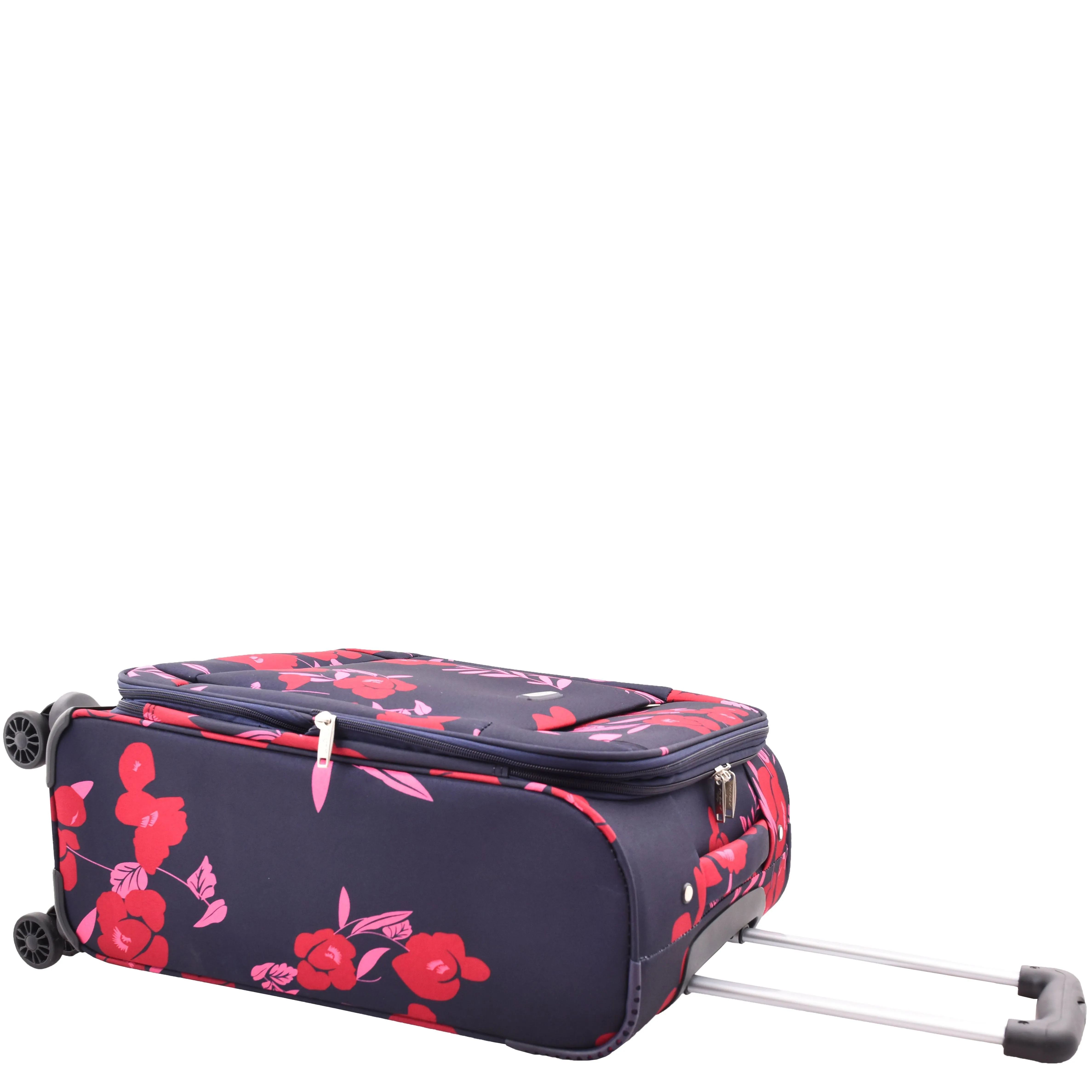 DR630 Soft Shell 4 Wheel Flower Print Expandable Cabin Suitcase Navy