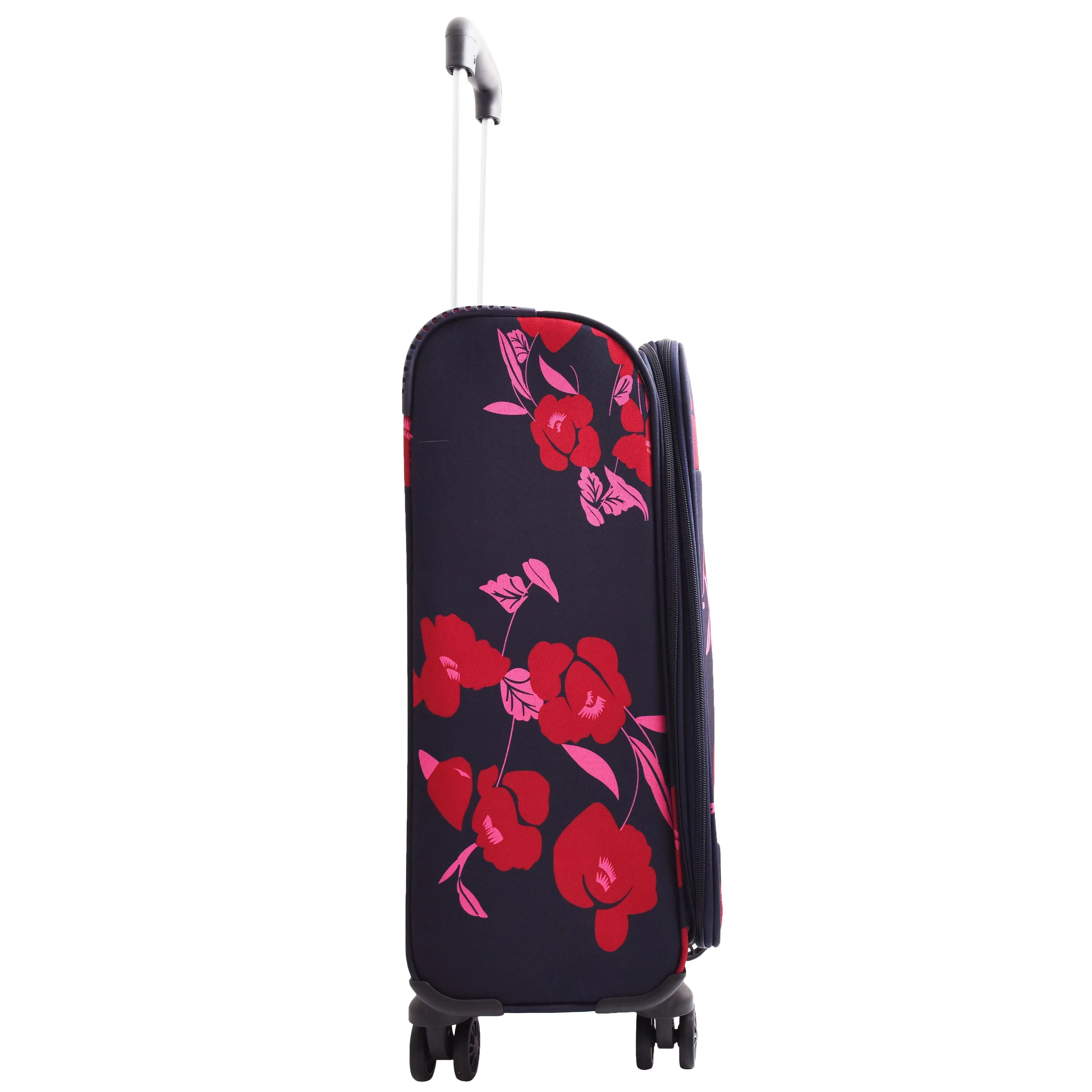 DR630 Soft Shell 4 Wheel Flower Print Expandable Cabin Suitcase Navy