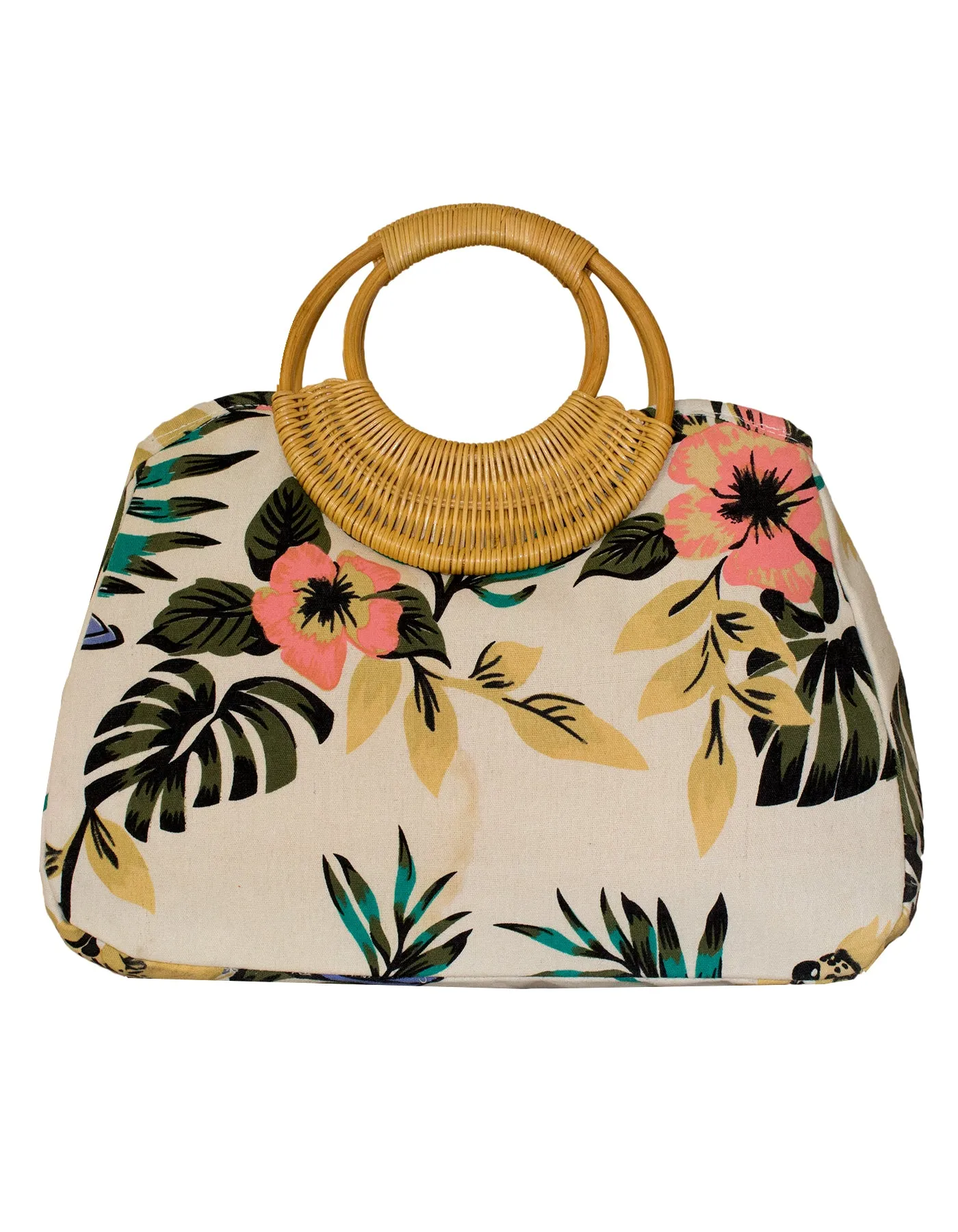 Fino CJK-05051 Embellished Printed Canvas Bag With Bamboo Handle