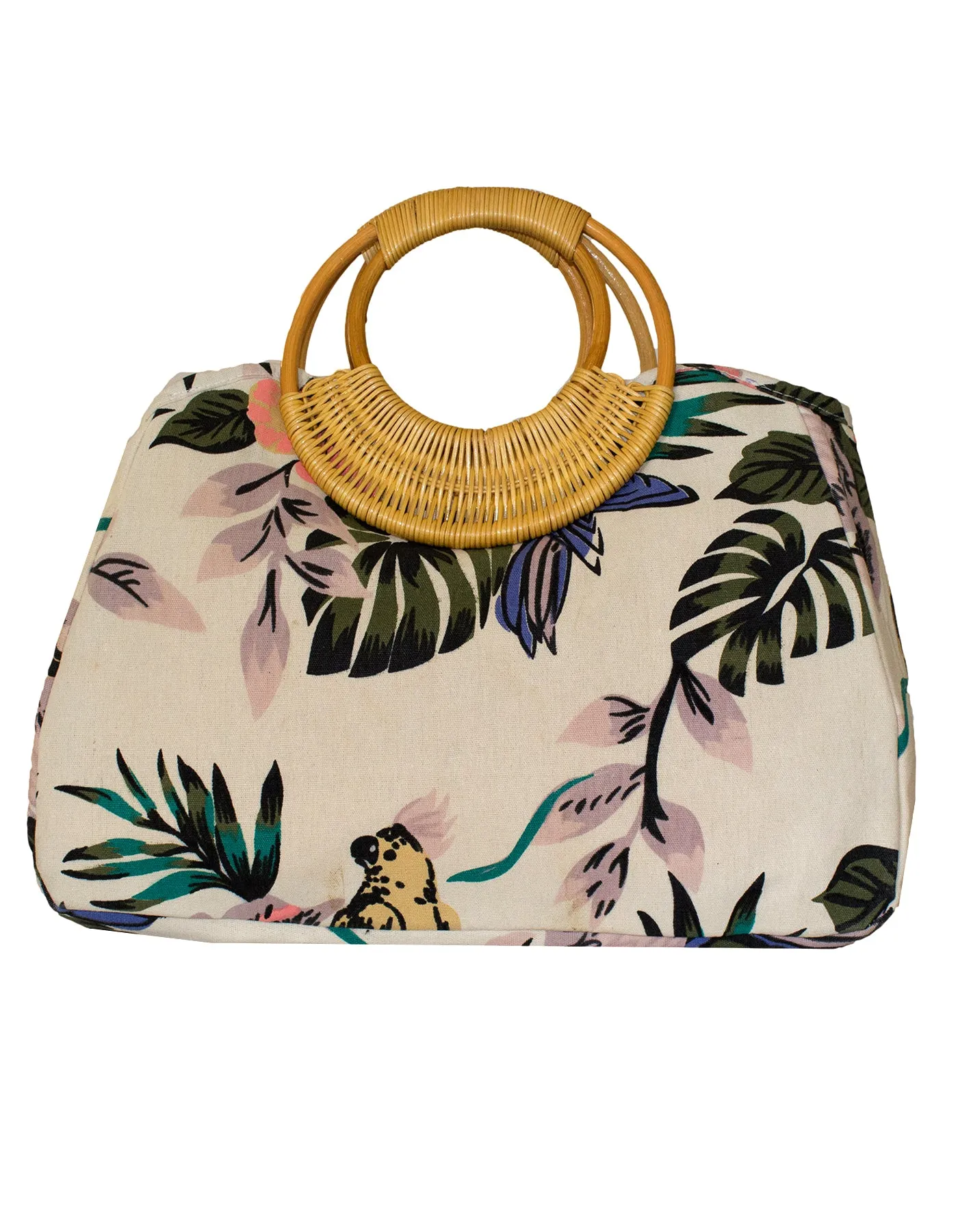 Fino CJK-05051 Embellished Printed Canvas Bag With Bamboo Handle