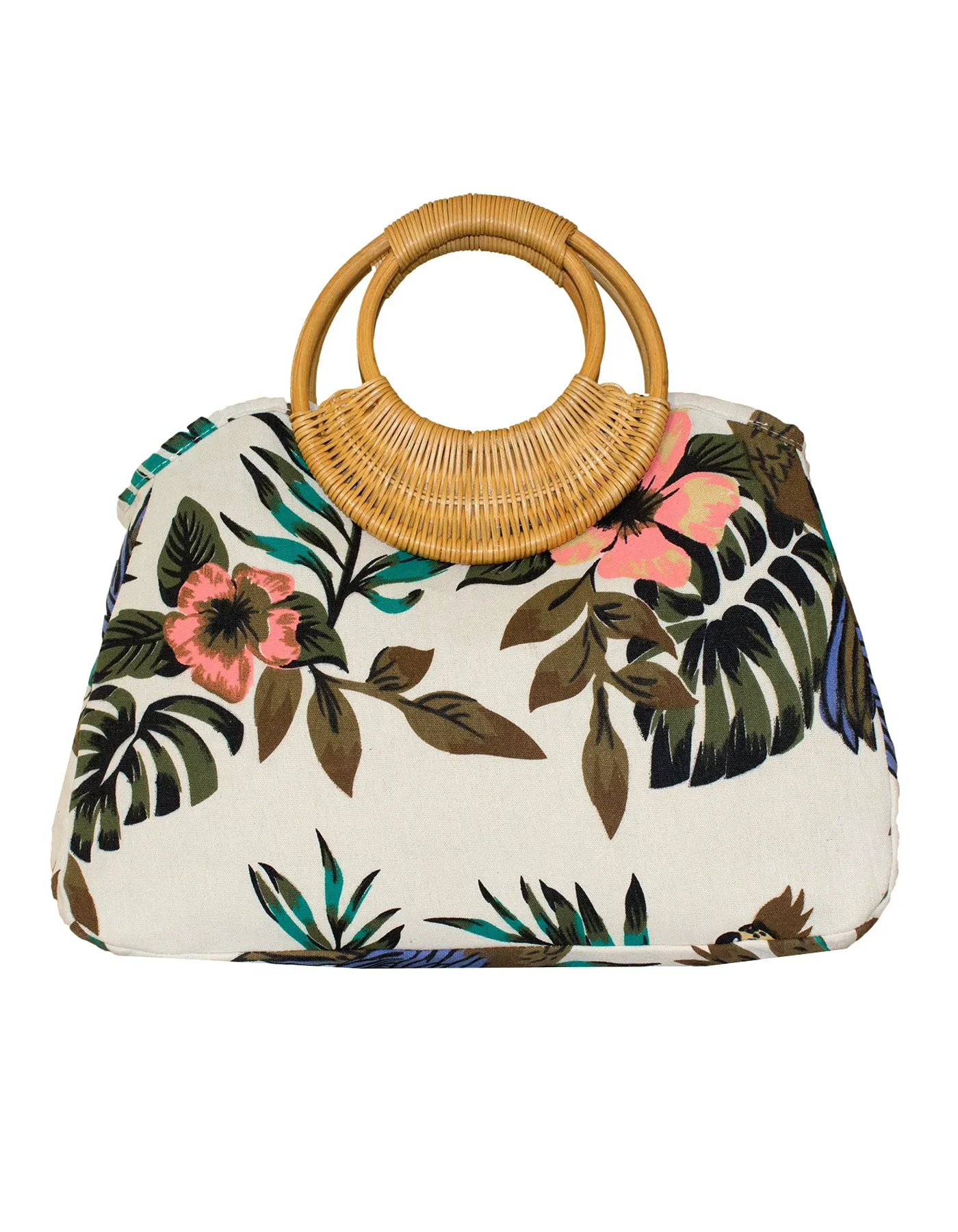 Fino CJK-05051 Embellished Printed Canvas Bag With Bamboo Handle
