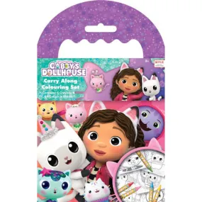 Gabby's Dollhouse Carry Along Colouring Set - Crayons Colour-In Sheets Creative Fun On-the-Go