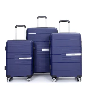 Hardshell Suitcase Double Spinner Wheels Pp Luggage Sets Lightweight Durable Suitcase With Tsa Lock, 3 Piece Set (20/24/28), Navy