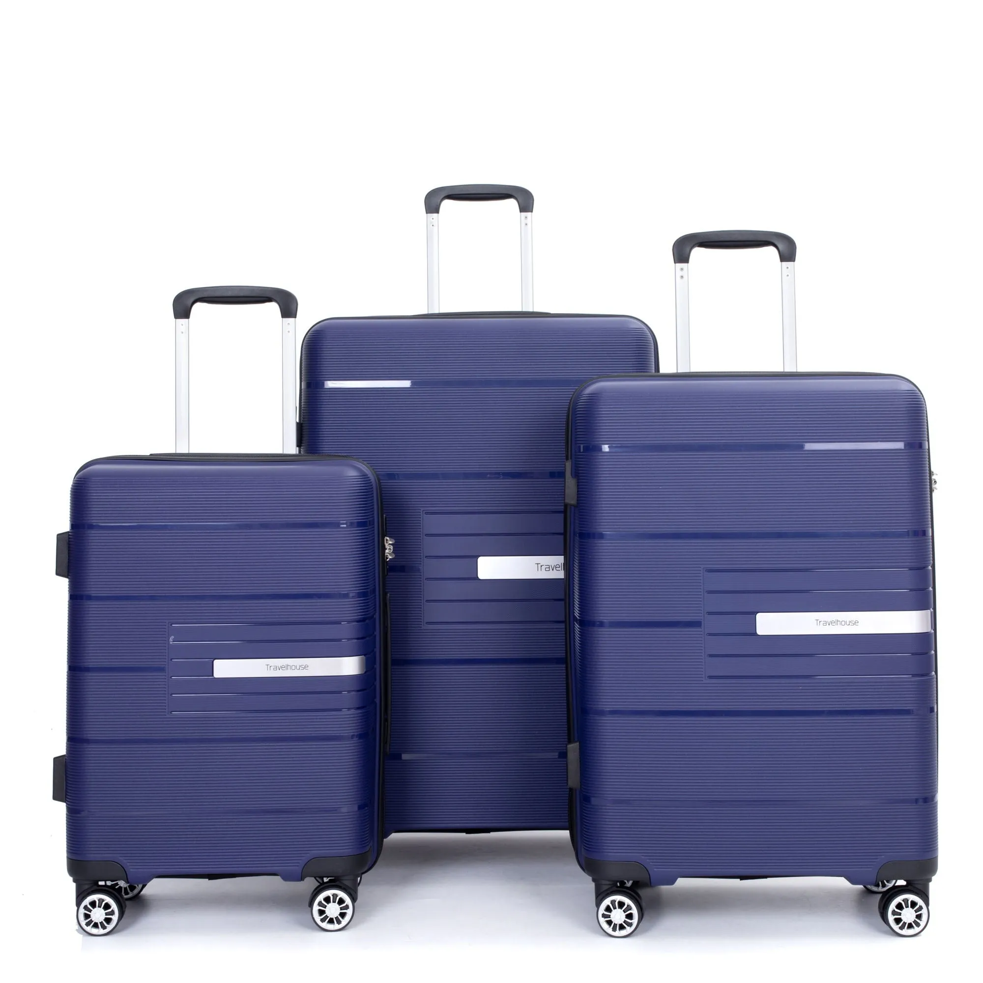 Hardshell Suitcase Double Spinner Wheels Pp Luggage Sets Lightweight Durable Suitcase With Tsa Lock, 3 Piece Set (20/24/28), Navy