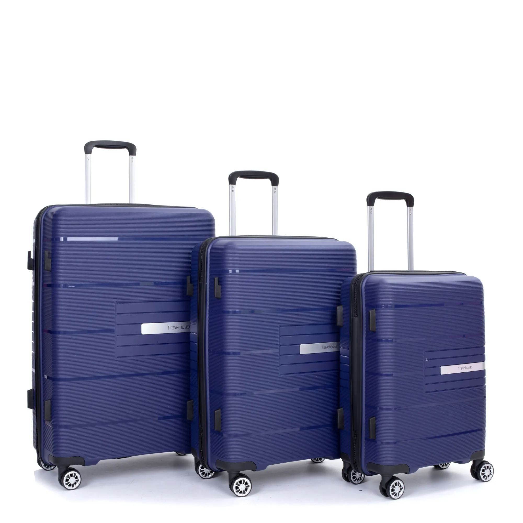 Hardshell Suitcase Double Spinner Wheels Pp Luggage Sets Lightweight Durable Suitcase With Tsa Lock, 3 Piece Set (20/24/28), Navy