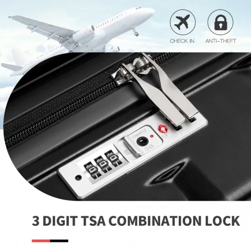 Kono 20 Inch Black Lightweight Hard Shell ABS Luggage Cabin Suitcase with TSA Lock - Stylish & Durable Travel Companion
