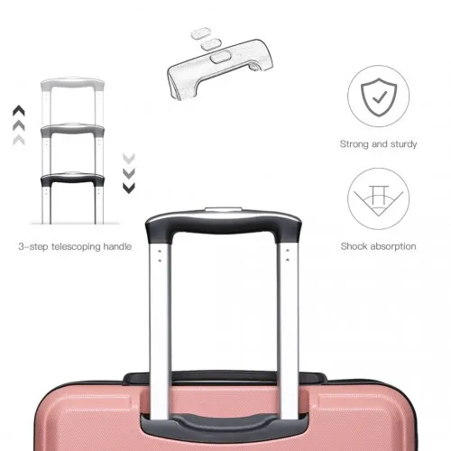 Kono ABS 4 Wheel Suitcase Set - Pink | Includes Vanity Case, Weekend Bag & Toiletry Bag