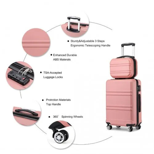 Kono ABS 4 Wheel Suitcase Set - Pink | Includes Vanity Case, Weekend Bag & Toiletry Bag