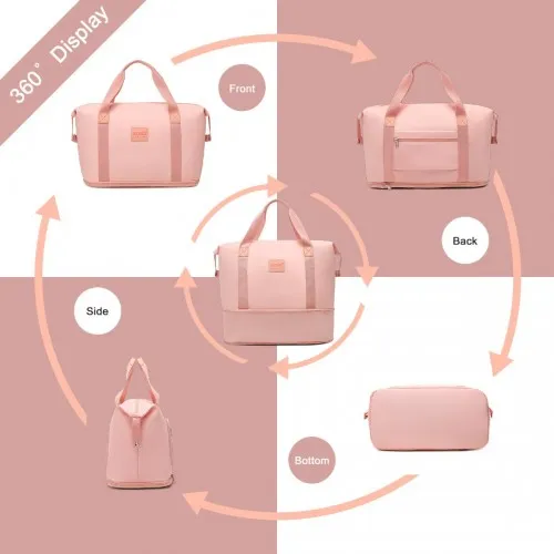 Kono ABS 4 Wheel Suitcase Set - Pink | Includes Vanity Case, Weekend Bag & Toiletry Bag