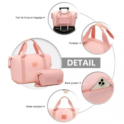 Kono ABS 4 Wheel Suitcase Set - Pink | Includes Vanity Case, Weekend Bag & Toiletry Bag