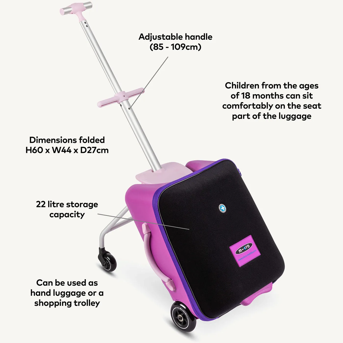 Micro Scooters Trike Suitcase - Violet Pink