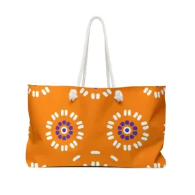 Orange Floral Pattern Oversized Polyester Weekender Bag