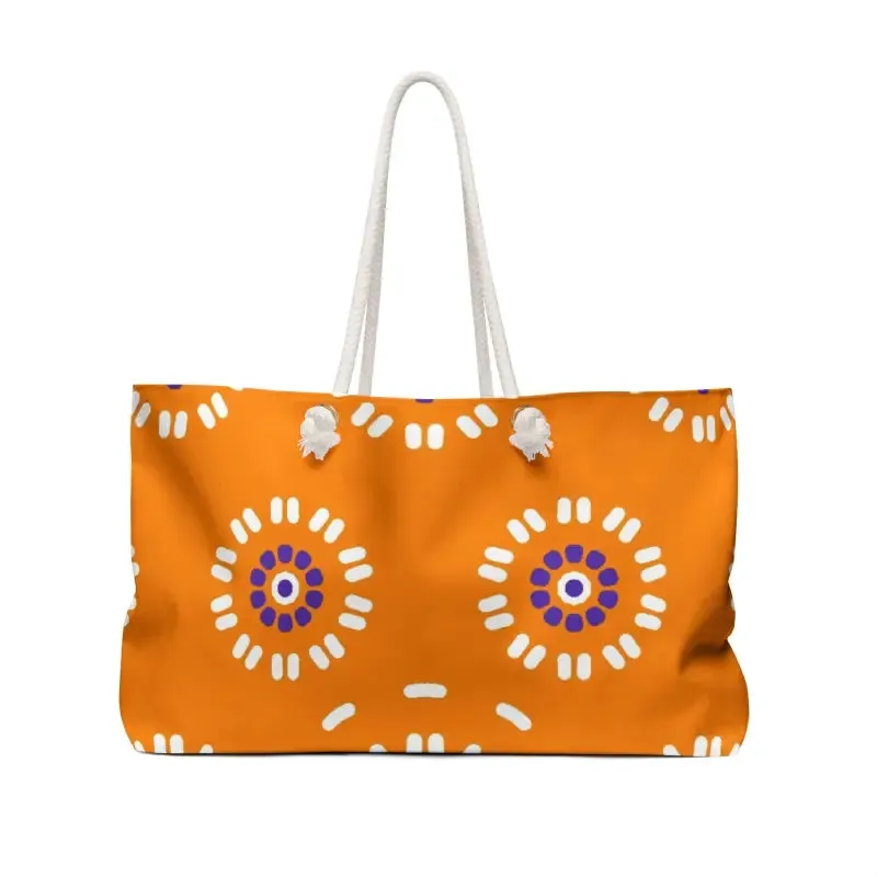 Orange Floral Pattern Oversized Polyester Weekender Bag
