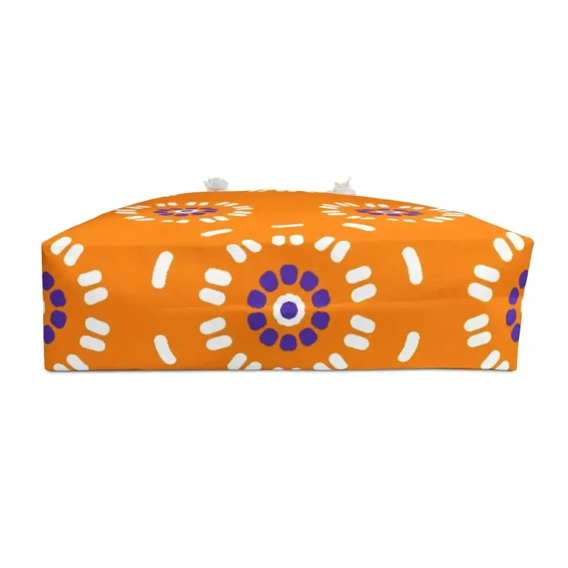 Orange Floral Pattern Oversized Polyester Weekender Bag