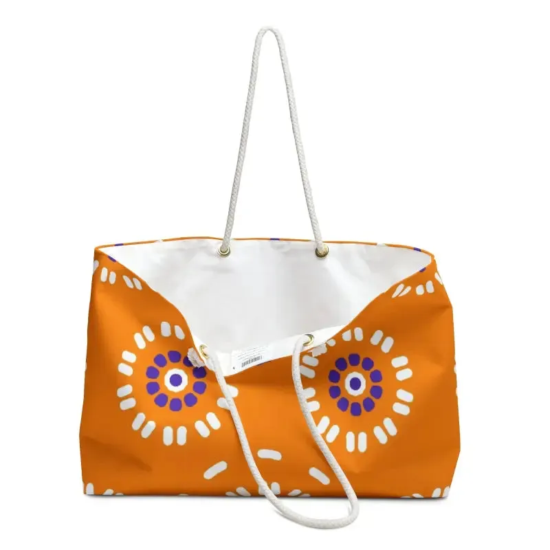 Orange Floral Pattern Oversized Polyester Weekender Bag