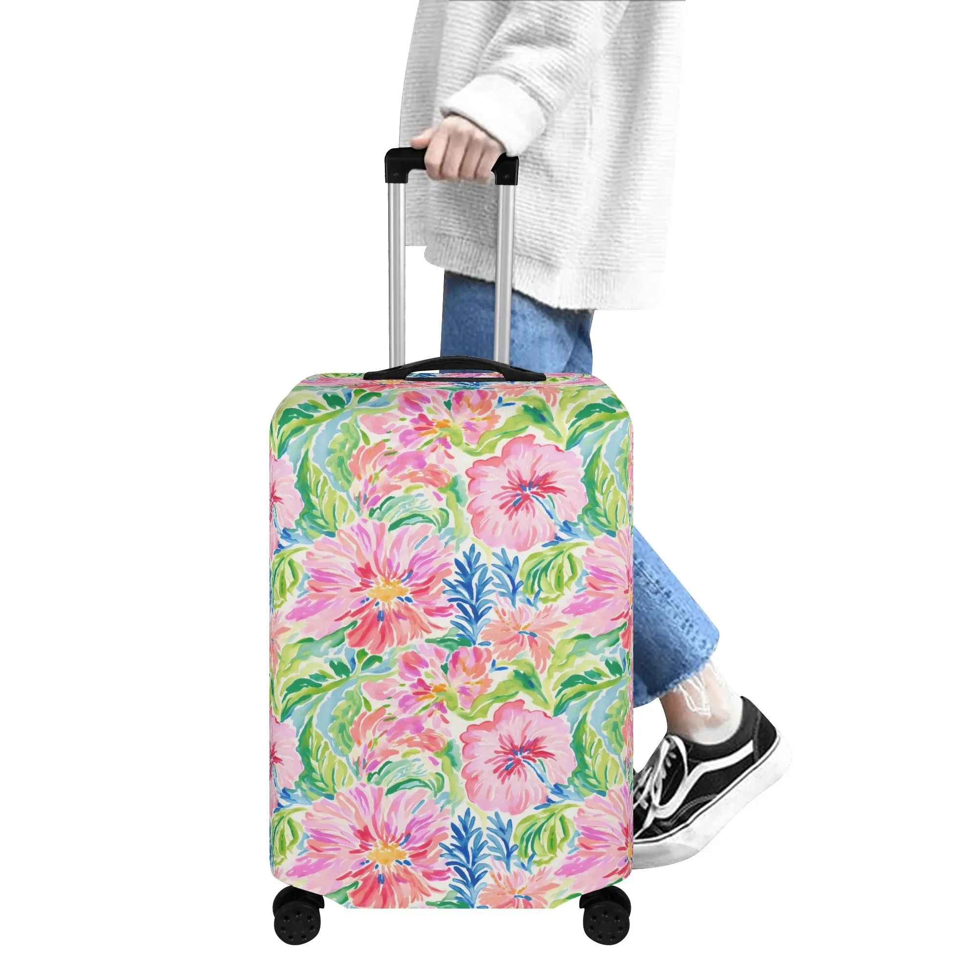 Pastel Oasis: Watercolor Hibiscus Flowers and Palms in Soft Hues Luggage Protector and Cover 4 Sizes