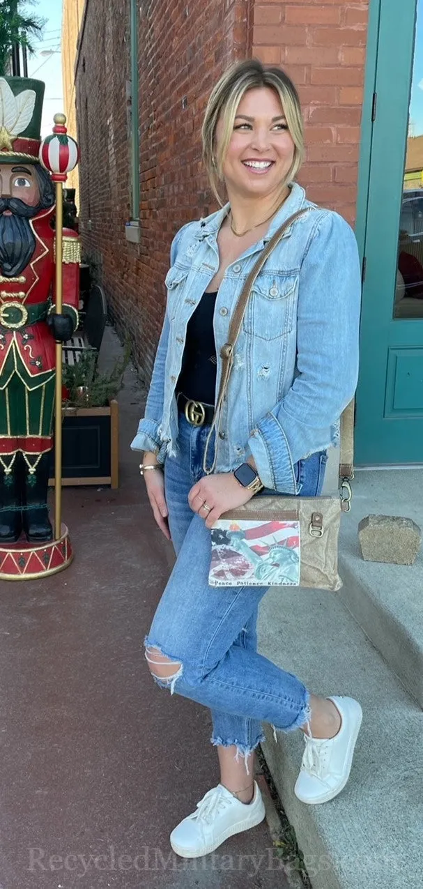 Peace and Lady Liberty Sustainable Canvas Patriotic Bag Crossbody Purse ~ Peace Patience and Kindness at it's Best!