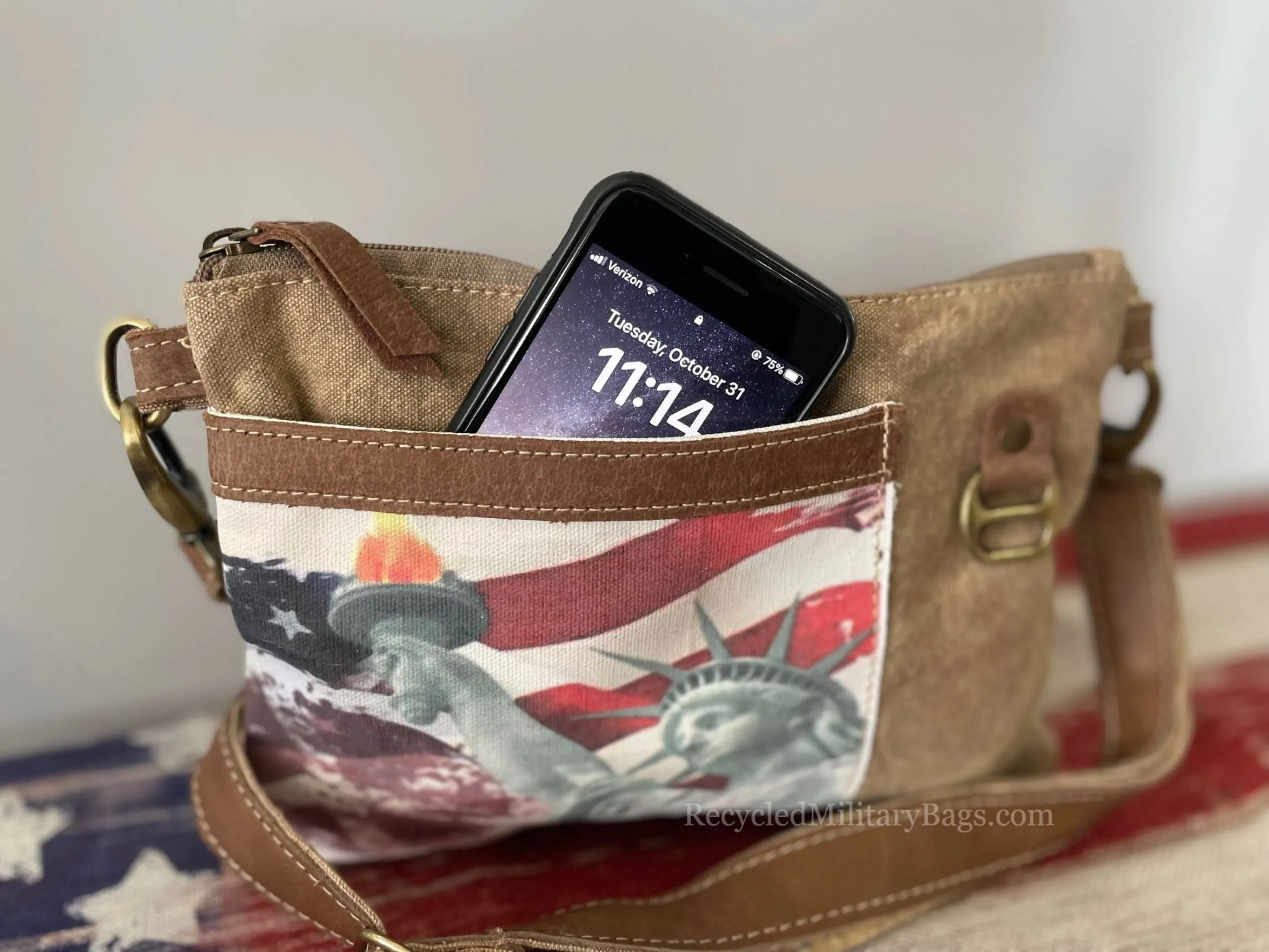 Peace and Lady Liberty Sustainable Canvas Patriotic Bag Crossbody Purse ~ Peace Patience and Kindness at it's Best!