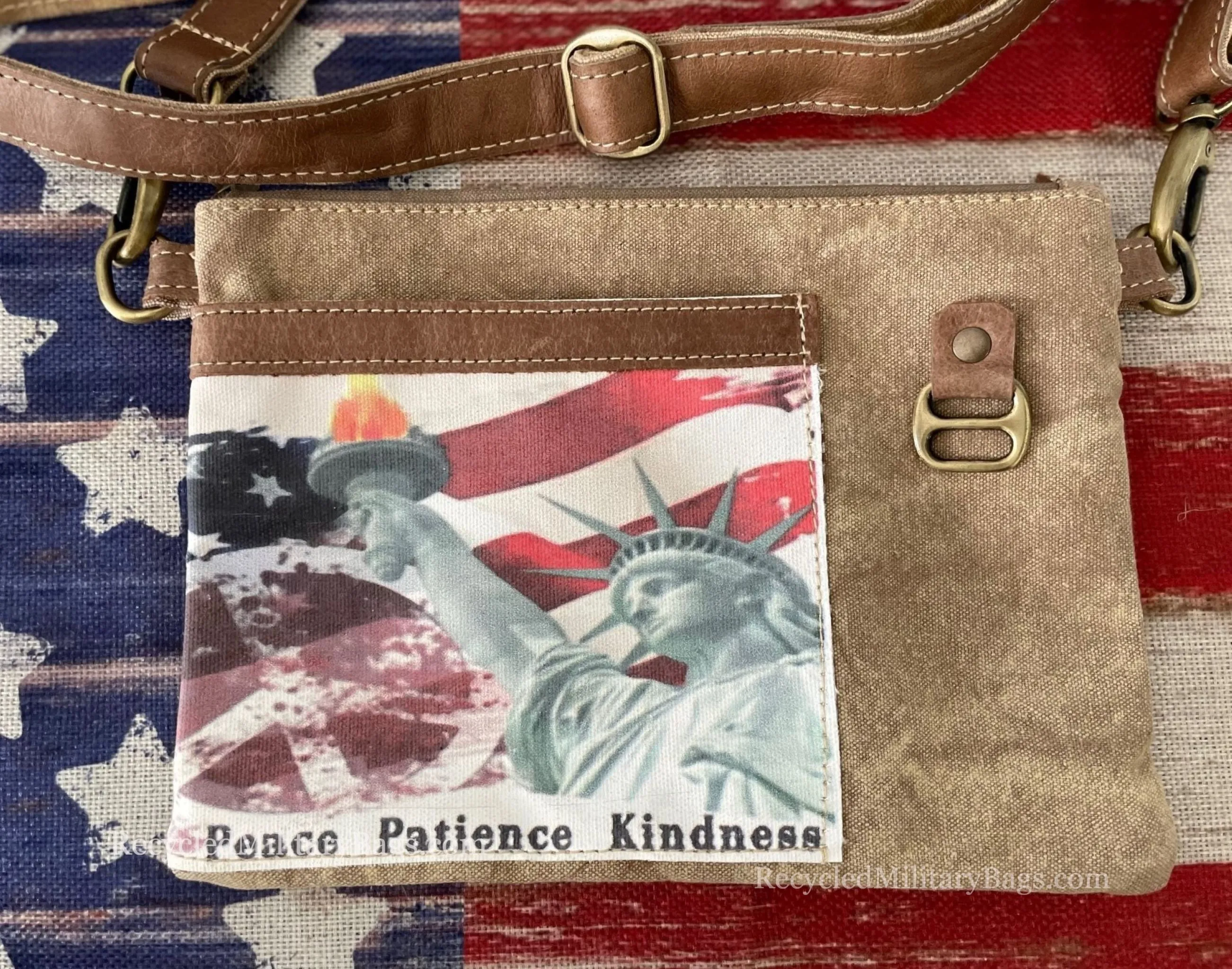 Peace and Lady Liberty Sustainable Canvas Patriotic Bag Crossbody Purse ~ Peace Patience and Kindness at it's Best!
