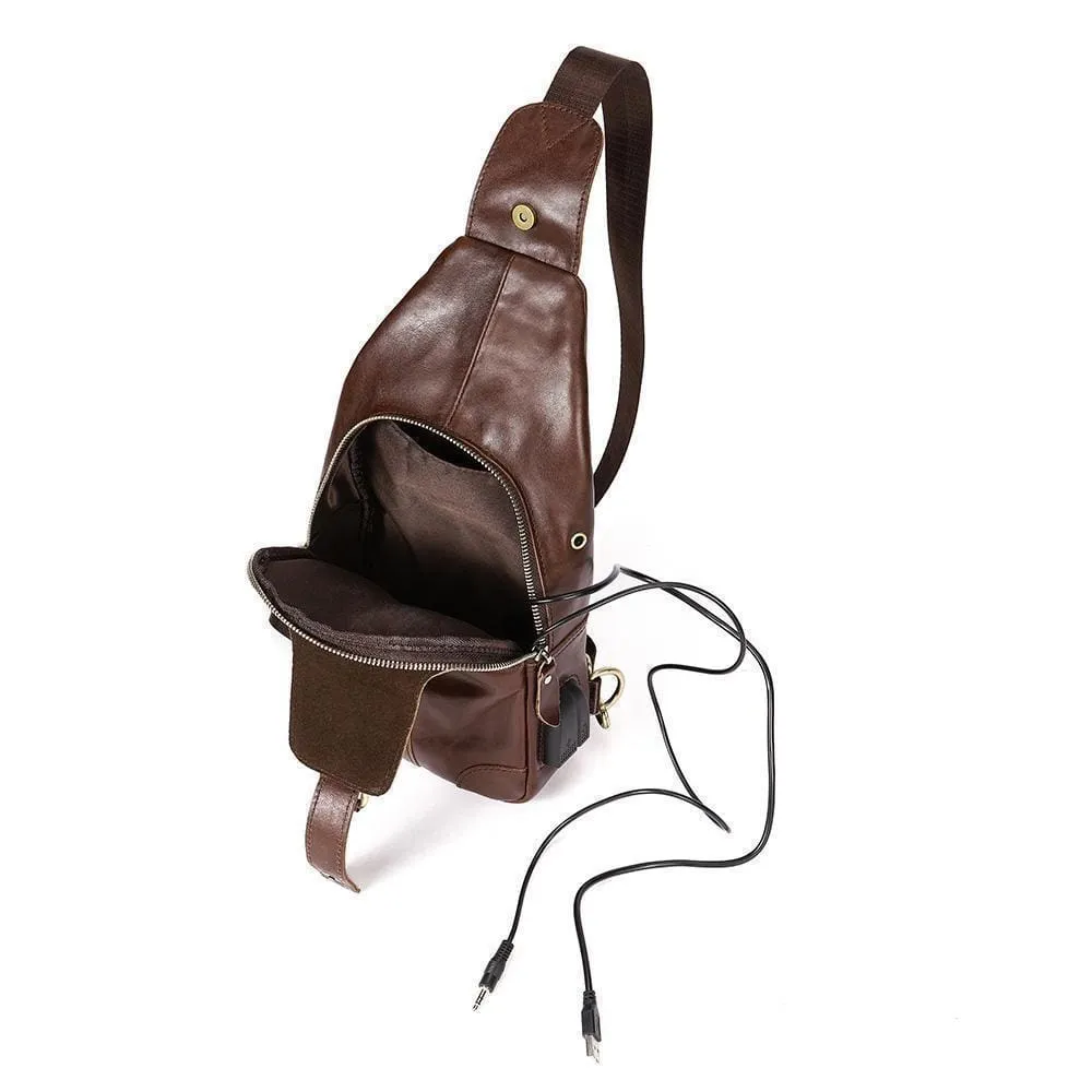 Rossie Viren Men Outdoor Shoulder Chest Bag Travel Daypack with USB Charging Port
