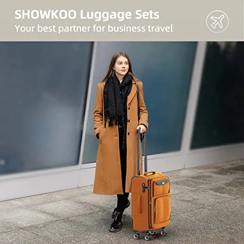 SHOWKOO Luggage Sets 3 Piece Softside Expandable Lightweight - Orange